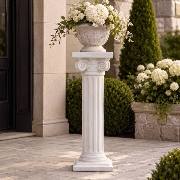 English Elm Pedestal Column Plant Stand Handcrafted Antique White MGO Indoor Outdoor Display N772P522409W
