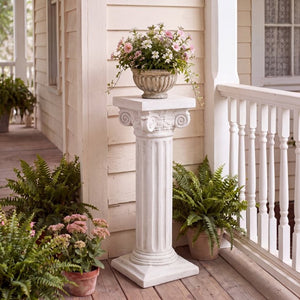 English Elm Pedestal Column Plant Stand Handcrafted Antique White MGO Indoor Outdoor Display N772P522409W
