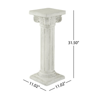 English Elm Pedestal Column Plant Stand Handcrafted Antique White MGO Indoor Outdoor Display N772P522409W