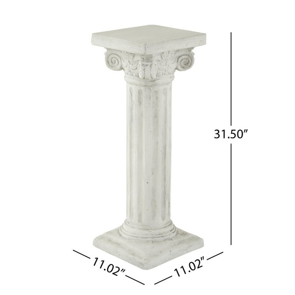 English Elm Pedestal Column Plant Stand Handcrafted Antique White MGO Indoor Outdoor Display N772P522409W