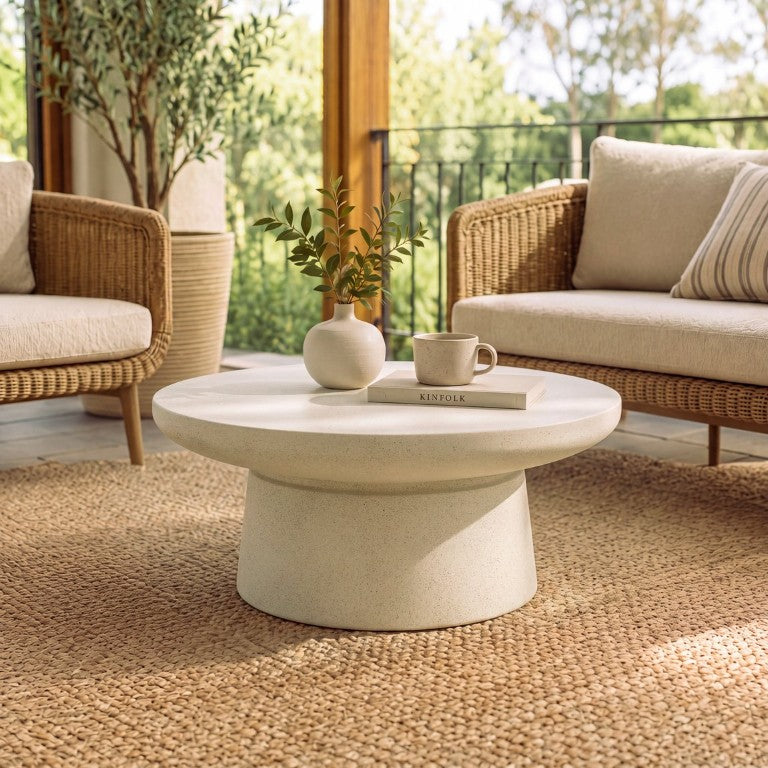 English Elm 27.56 Inch Round MGO Coffee Table with Stone Finish for Indoor and Outdoor Living N772P522412W