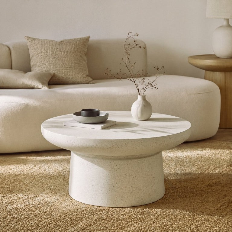 English Elm 27.56 Inch Round MGO Coffee Table with Stone Finish for Indoor and Outdoor Living N772P522412W
