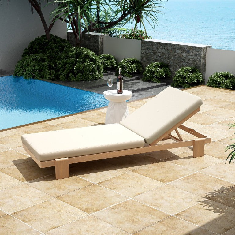 English Elm Outdoor Acacia Hardwood Chaise Lounge Adjustable Poolside Recliner with Cushion N772P523505B