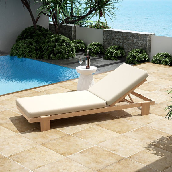 English Elm Outdoor Acacia Hardwood Chaise Lounge Adjustable Poolside Recliner with Cushion N772P523505B