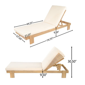 English Elm Outdoor Acacia Hardwood Chaise Lounge Adjustable Poolside Recliner with Cushion N772P523505B