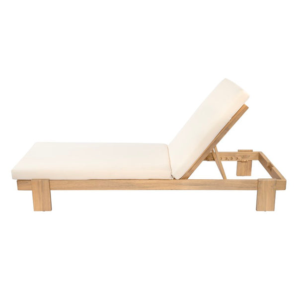 English Elm Outdoor Acacia Hardwood Chaise Lounge Adjustable Poolside Recliner with Cushion N772P523505B