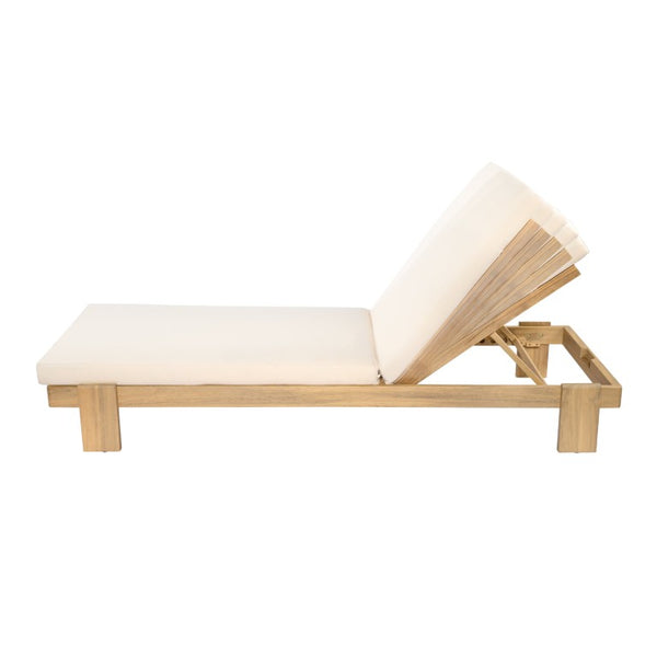 English Elm Outdoor Acacia Hardwood Chaise Lounge Adjustable Poolside Recliner with Cushion N772P523505B