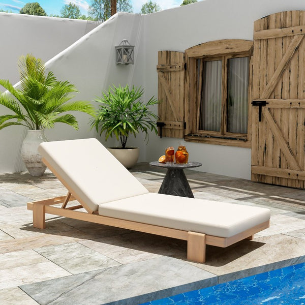 English Elm Outdoor Acacia Hardwood Chaise Lounge Adjustable Poolside Recliner with Cushion N772P523505B
