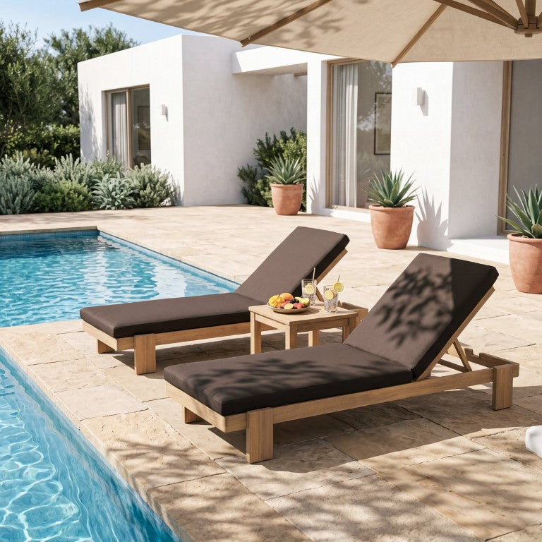 English Elm 2 Piece Acacia Wood Outdoor Chaise Loungers Teak Finish Poolside Reclining Set N772P523505C-2