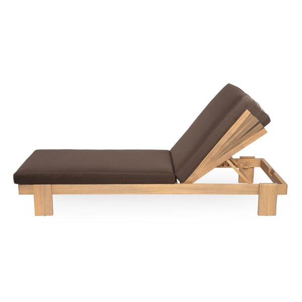 English Elm Outdoor Acacia Hardwood Chaise Lounge Six Position Adjustable Backrest with Café Cushion N772P523505C