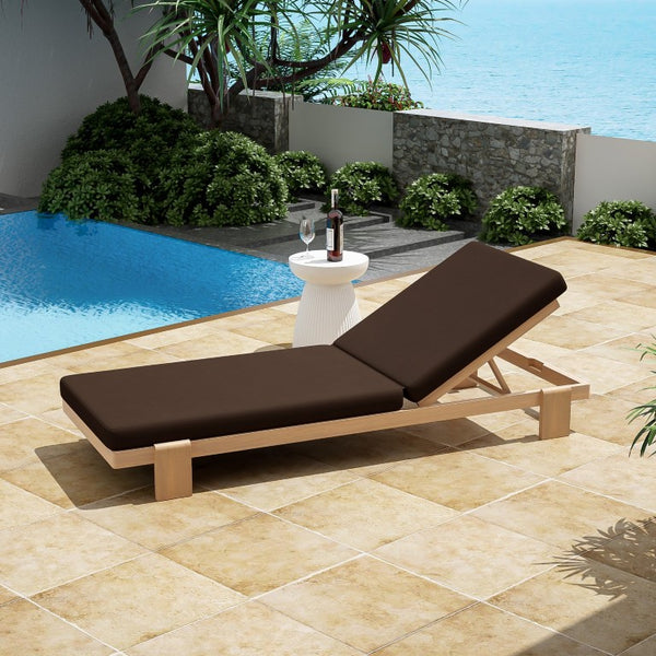 English Elm Outdoor Acacia Hardwood Chaise Lounge Six Position Adjustable Backrest with Café Cushion N772P523505C