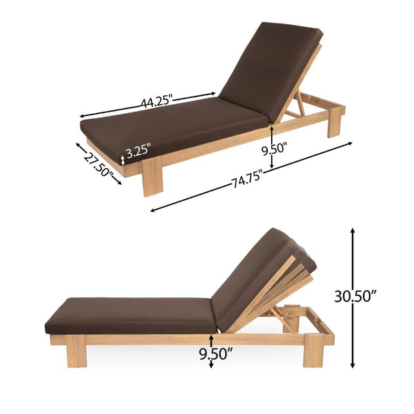 English Elm Outdoor Acacia Hardwood Chaise Lounge Six Position Adjustable Backrest with Café Cushion N772P523505C