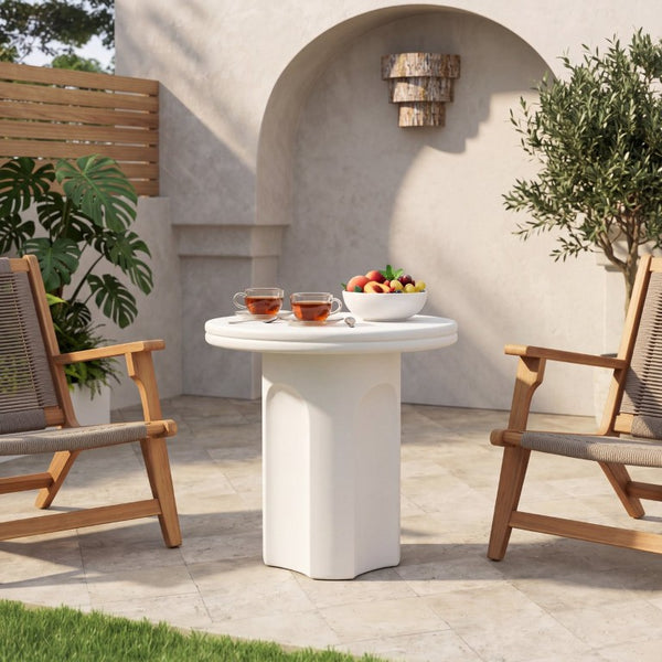 English Elm White Round Pedestal Side Table with Sculptural Base for Modern Minimalist Living Rooms N772P532897W