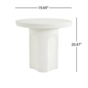 English Elm White Round Pedestal Side Table with Sculptural Base for Modern Minimalist Living Rooms N772P532897W