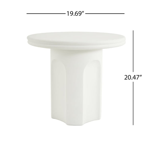 English Elm White Round Pedestal Side Table with Sculptural Base for Modern Minimalist Living Rooms N772P532897W