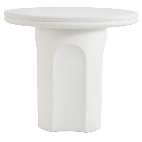 English Elm White Round Pedestal Side Table with Sculptural Base for Modern Minimalist Living Rooms N772P532897W
