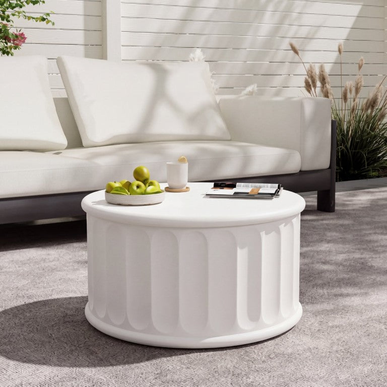 English Elm 24.21 Inch Round MGO Accent Table Weather Resistant White Finish Indoor Outdoor Use N772P532910W