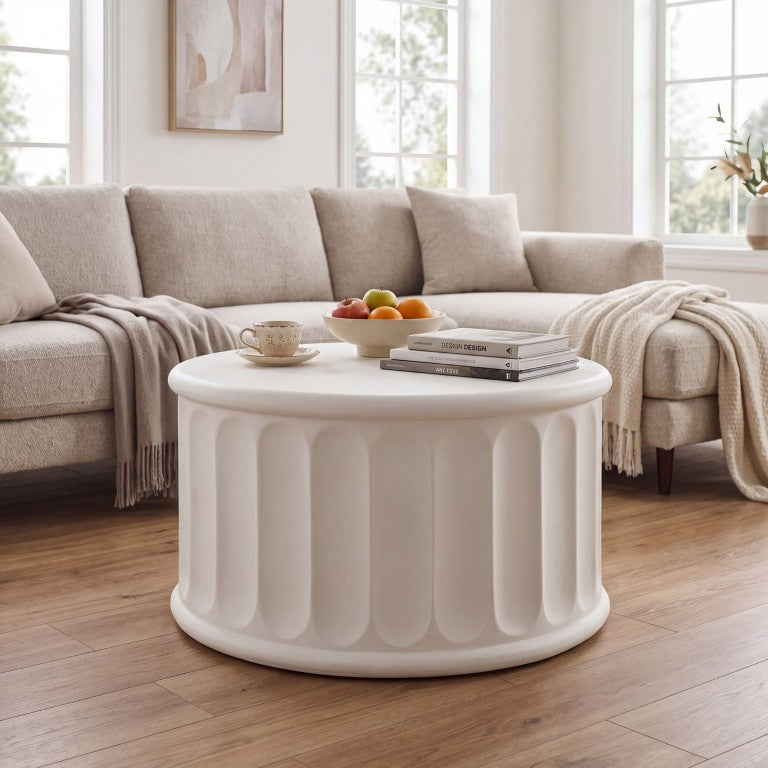 English Elm 24.21 Inch Round MGO Accent Table Weather Resistant White Finish Indoor Outdoor Use N772P532910W