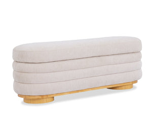 English Elm Modern Channel Tufted Storage Ottoman Bench with Lift Top and Curved Wood Legs Beige N772P537059A