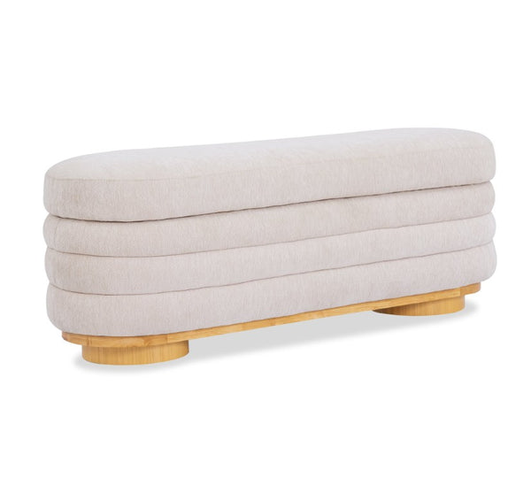 English Elm Modern Channel Tufted Storage Ottoman Bench with Lift Top and Curved Wood Legs Beige N772P537059A