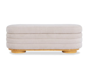 English Elm Modern Channel Tufted Storage Ottoman Bench with Lift Top and Curved Wood Legs Beige N772P537059A