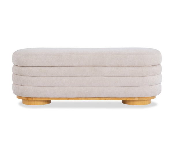 English Elm Modern Channel Tufted Storage Ottoman Bench with Lift Top and Curved Wood Legs Beige N772P537059A