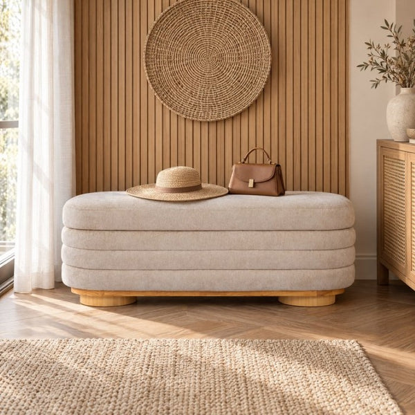 English Elm Modern Channel Tufted Storage Ottoman Bench with Lift Top and Curved Wood Legs Khaki N772P537059K