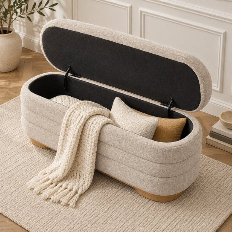 English Elm Modern Channel Tufted Storage Ottoman Bench with Lift Top and Curved Wood Legs Khaki N772P537059K