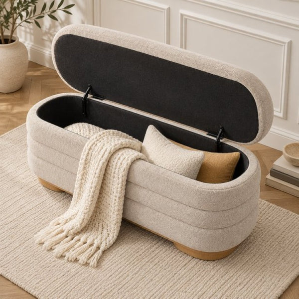 English Elm Modern Channel Tufted Storage Ottoman Bench with Lift Top and Curved Wood Legs Khaki N772P537059K