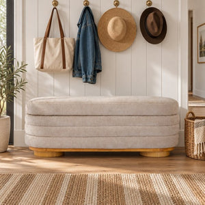English Elm Modern Channel Tufted Storage Ottoman Bench with Lift Top and Curved Wood Legs Khaki N772P537059K