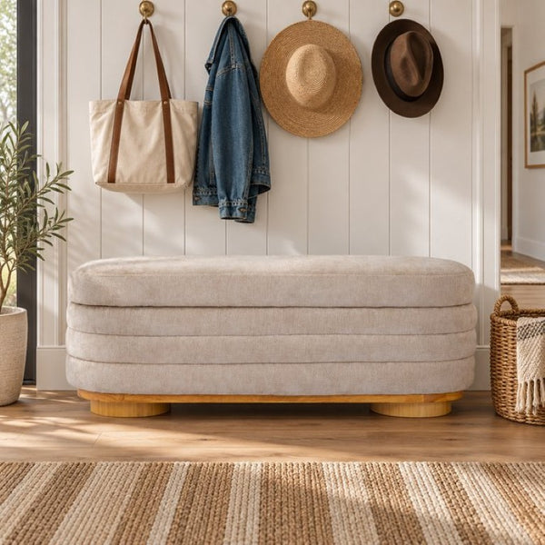 English Elm Modern Channel Tufted Storage Ottoman Bench with Lift Top and Curved Wood Legs Khaki N772P537059K