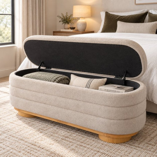 English Elm Modern Channel Tufted Storage Ottoman Bench with Lift Top and Curved Wood Legs Khaki N772P537059K