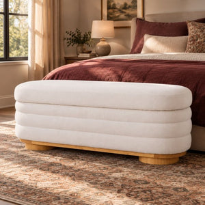 English Elm Modern Channel Tufted Storage Ottoman Bench with Lift Top and Curved Wood Legs White N772P537059W