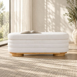 English Elm Modern Channel Tufted Storage Ottoman Bench with Lift Top and Curved Wood Legs White N772P537059W