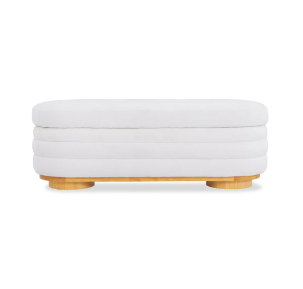English Elm Modern Channel Tufted Storage Ottoman Bench with Lift Top and Curved Wood Legs White N772P537059W