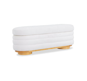 English Elm Modern Channel Tufted Storage Ottoman Bench with Lift Top and Curved Wood Legs White N772P537059W