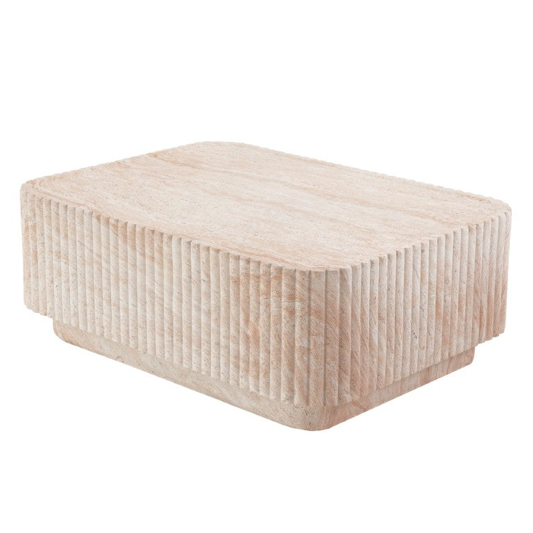 English Elm Magnesium Oxide Faux Travertine Outdoor Coffee Table Artisan Stone Finish Patio N772P539705T