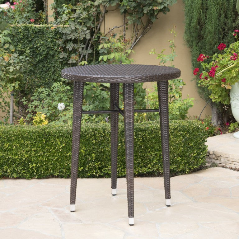 English Elm Rattan Outdoor Bar Table Round PE Woven Patio Gathering Spot for Entertaining N772P555757M