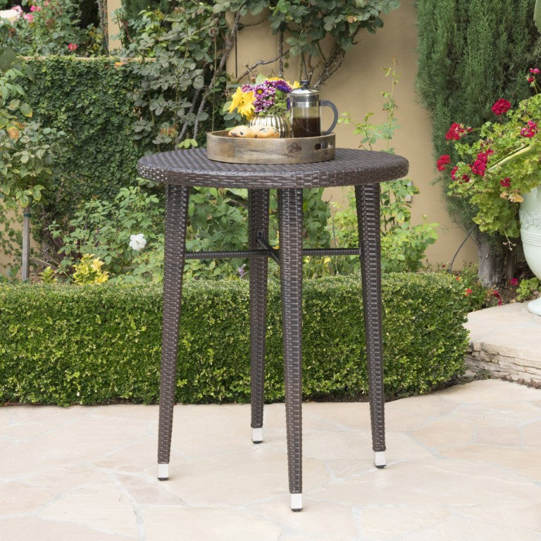 English Elm Rattan Outdoor Bar Table Round PE Woven Patio Gathering Spot for Entertaining N772P555757M