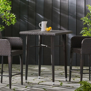 English Elm 32 Inch Outdoor Square PE Rattan Bar Table with Iron Frame for Patio Entertaining N772P555758M