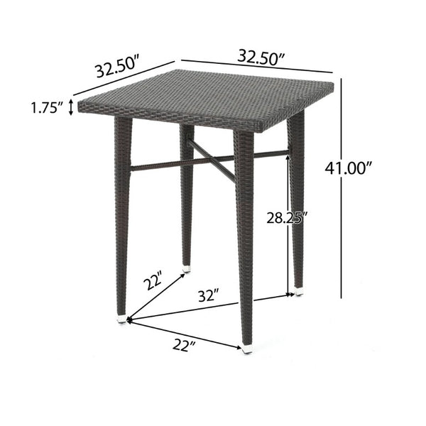 English Elm 32 Inch Outdoor Square PE Rattan Bar Table with Iron Frame for Patio Entertaining N772P555758M