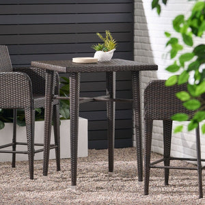 English Elm 32 Inch Outdoor Square PE Rattan Bar Table with Iron Frame for Patio Entertaining N772P555758M