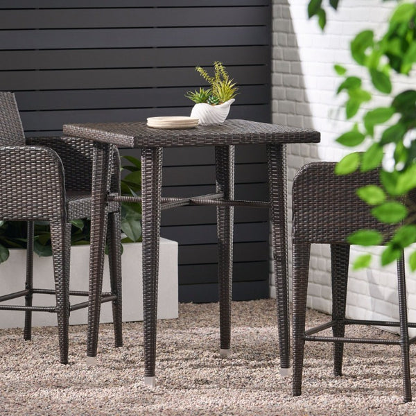 English Elm 32 Inch Outdoor Square PE Rattan Bar Table with Iron Frame for Patio Entertaining N772P555758M