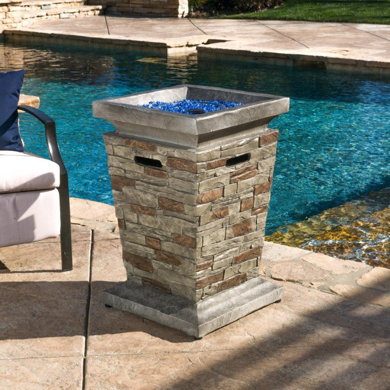 English Elm Outdoor MGO Fire Column with Natural Stone Finish 40000 BTU Propane Patio Heater N772P565026S
