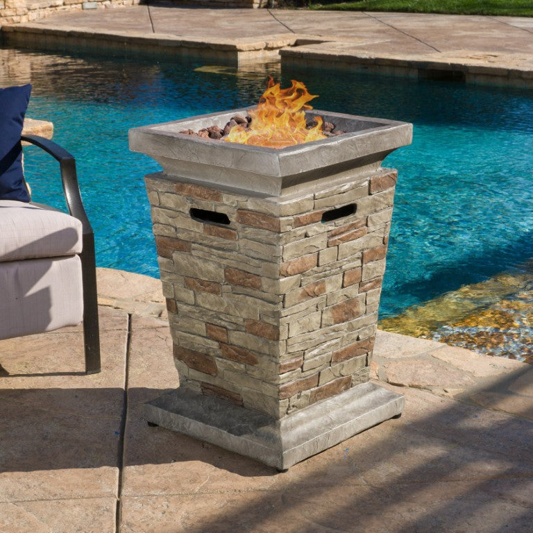 English Elm Outdoor MGO Fire Column with Natural Stone Finish 40000 BTU Propane Patio Heater N772P565026S