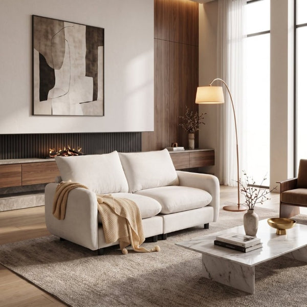 English Elm 69 in Modular Two Seat Sectional Sofa Neutral Fabric Corner Configuration for Living Rooms N773IS00001WW