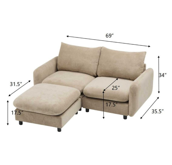 English Elm 69 in Velvet Modular Sectional with Ottoman Three Piece L Shaped Living Room Sofa N773IS00002NN