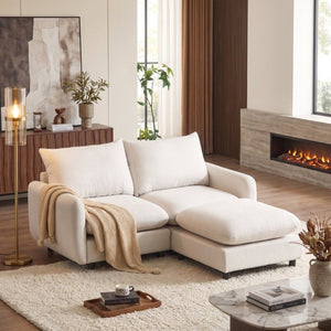 English Elm 69 in Modular Three Piece Sectional Sofa with Ottoman Sand Fabric Living Room Couch N773IS00002WW