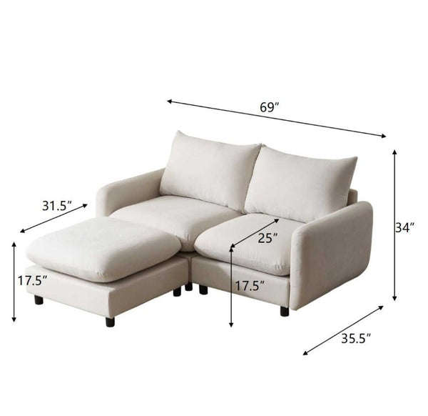 English Elm 69 in Modular Three Piece Sectional Sofa with Ottoman Sand Fabric Living Room Couch N773IS00002WW