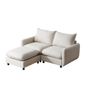 English Elm 69 in Modular Three Piece Sectional Sofa with Ottoman Sand Fabric Living Room Couch N773IS00002WW